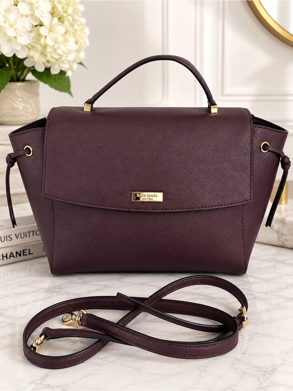 kate spade Plum Saffiano Leather Top-Handle Satchel with Strap
